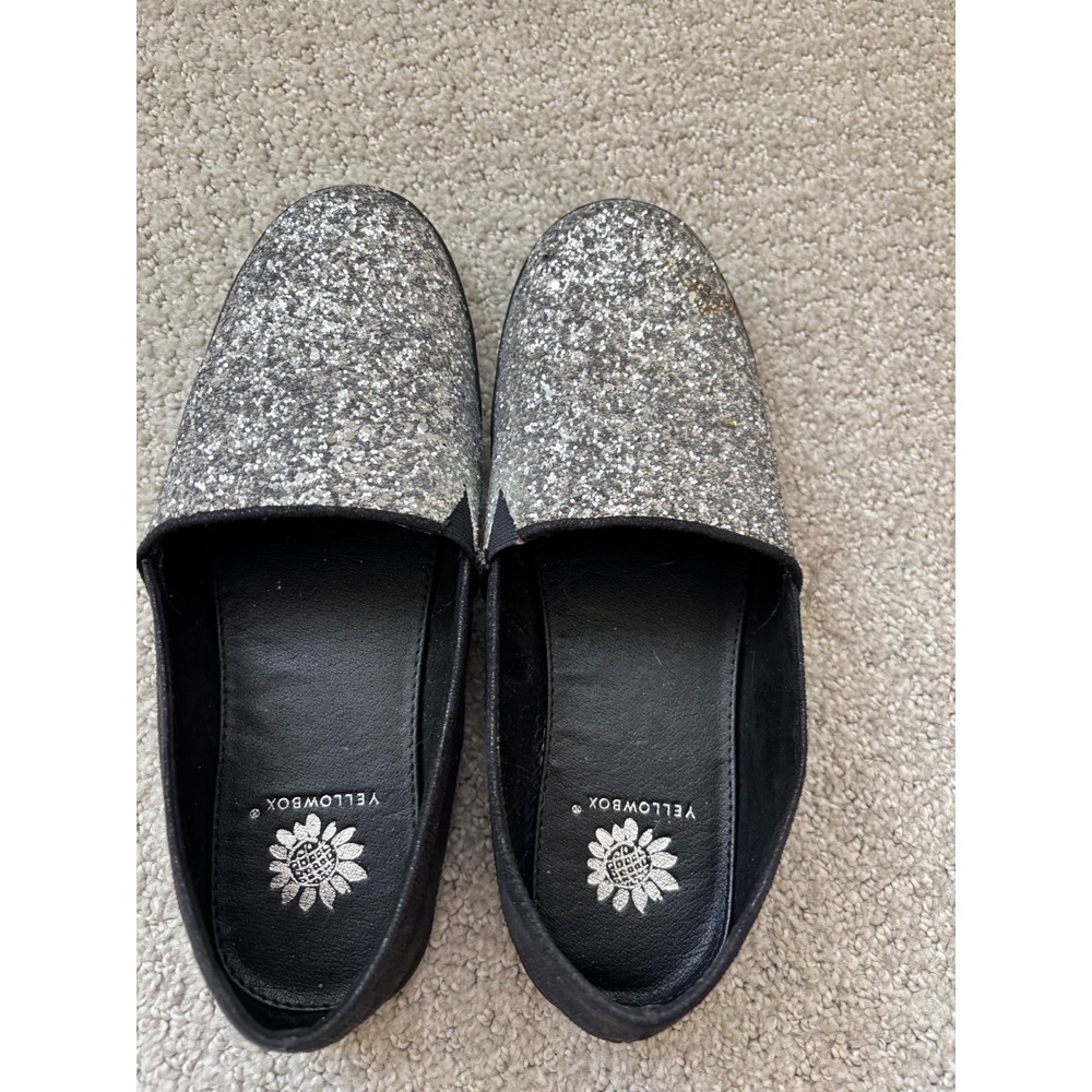 Yellow Box Packon Slip On Loafers Womens 6 Silver Black Glitter Sparkle Flats